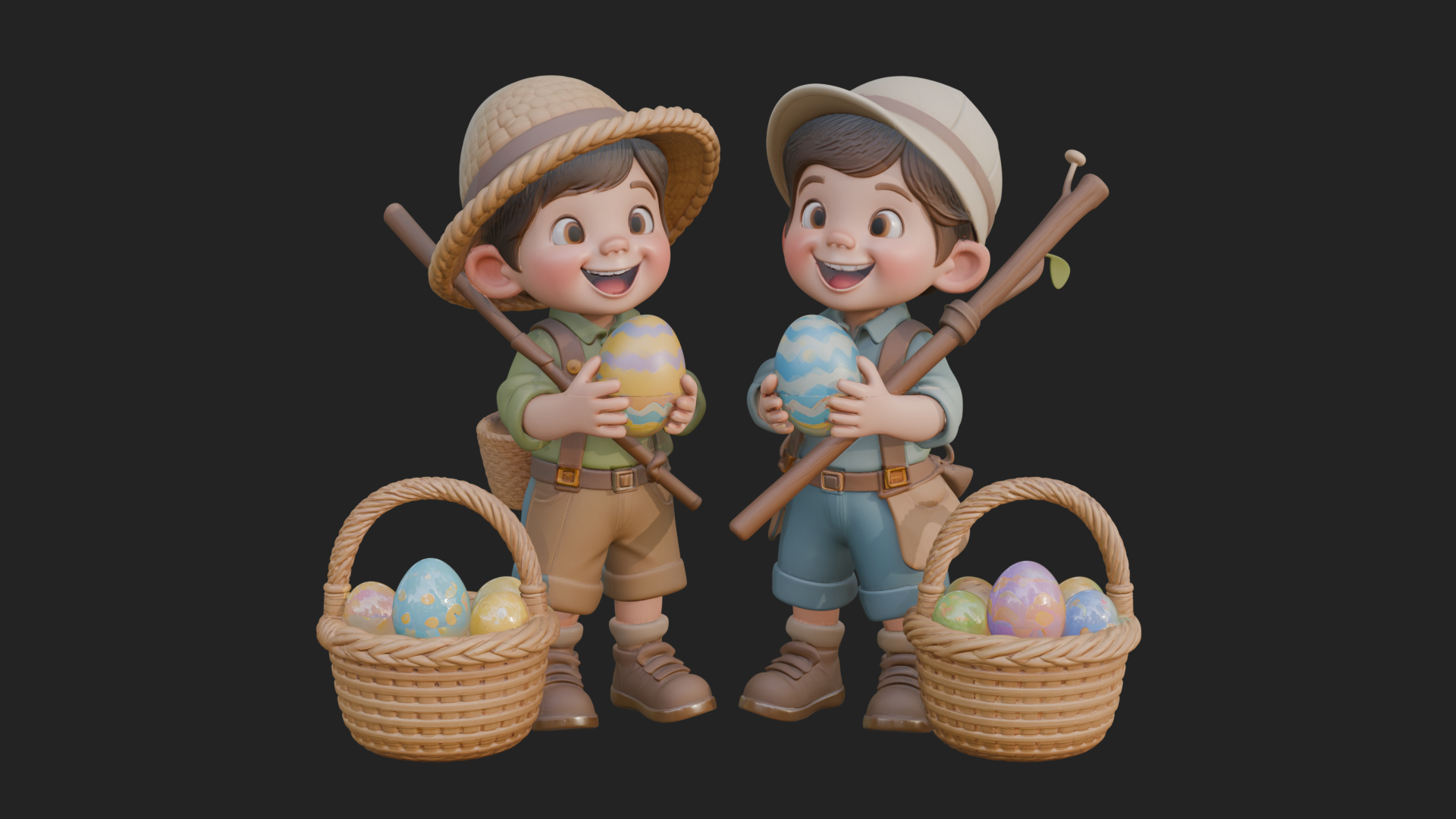 Children with Egg Baskets Statue Design 2 3D Print Model 3D Model