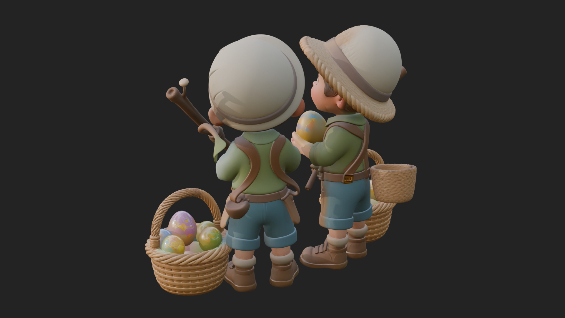 Children with Egg Baskets Statue Design 2 3D Print Model 3D Model