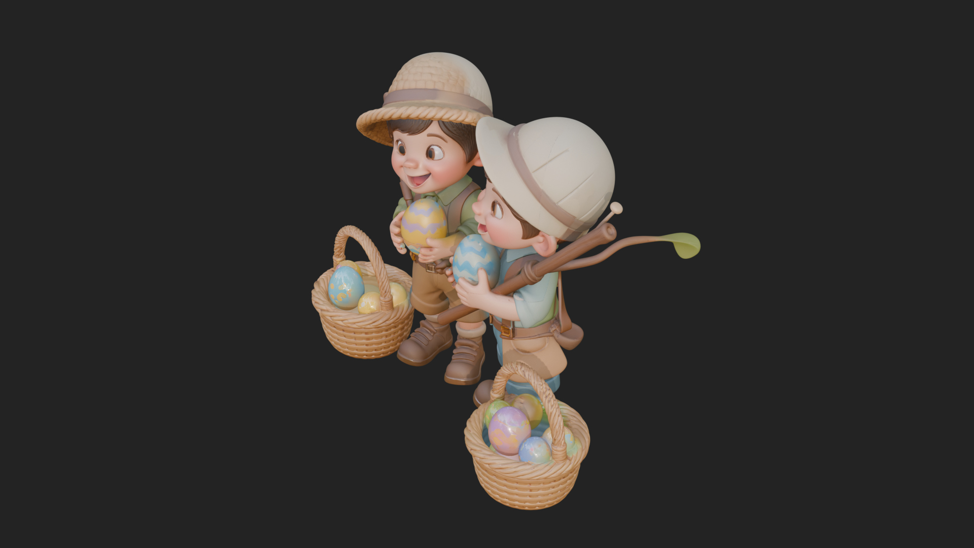 Children with Egg Baskets Statue Design 2 3D Print Model 3D Model