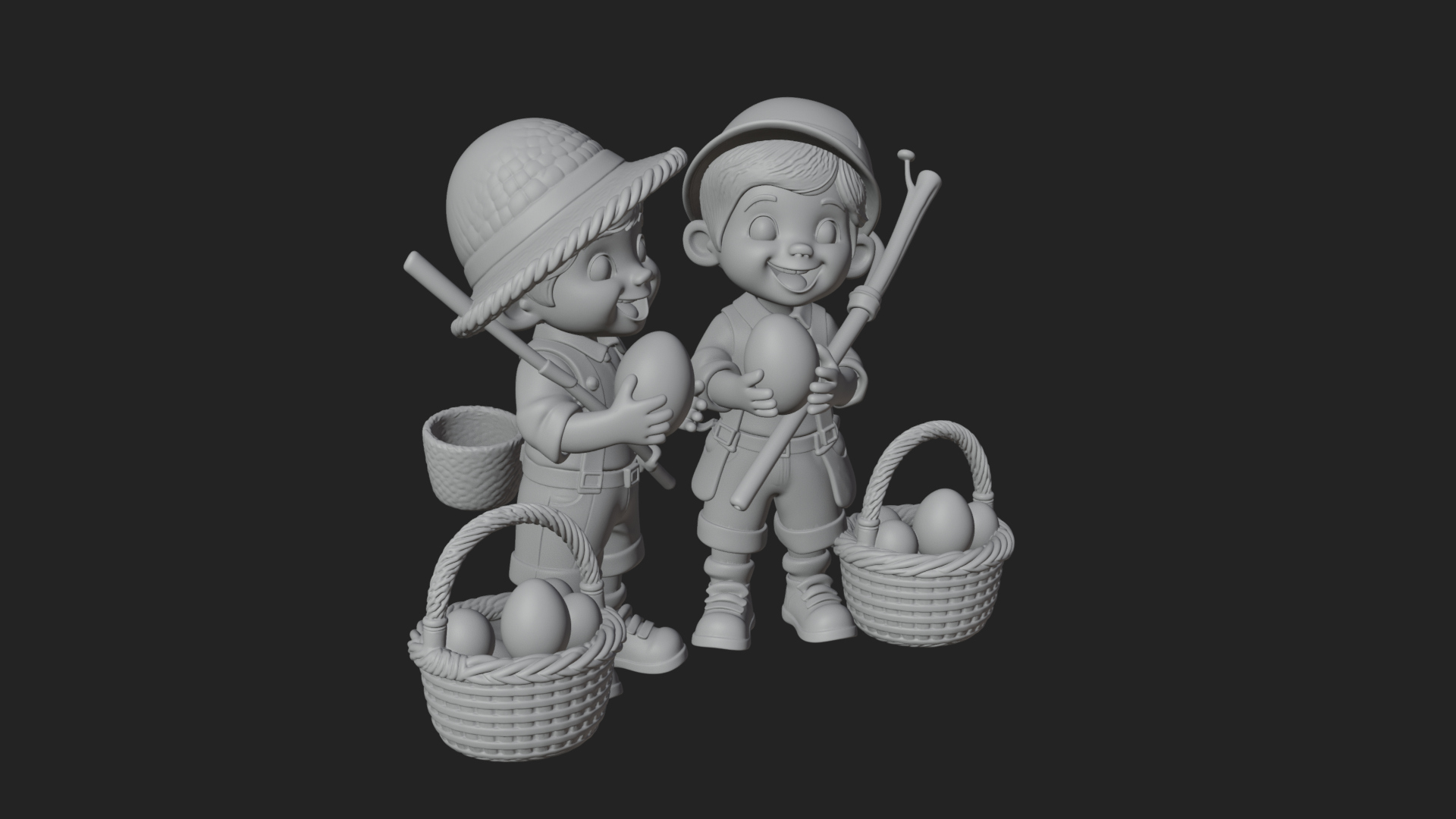 Children with Egg Baskets Statue Design 2 3D Print Model 3D Model