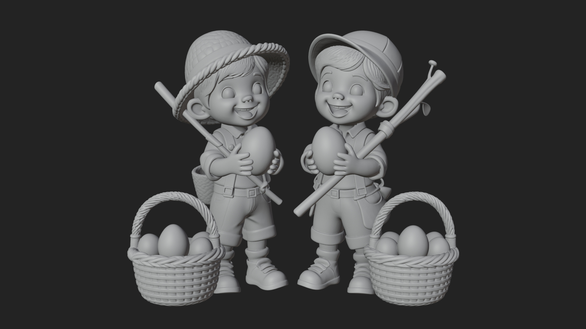 Children with Egg Baskets Statue Design 2 3D Print Model 3D Model