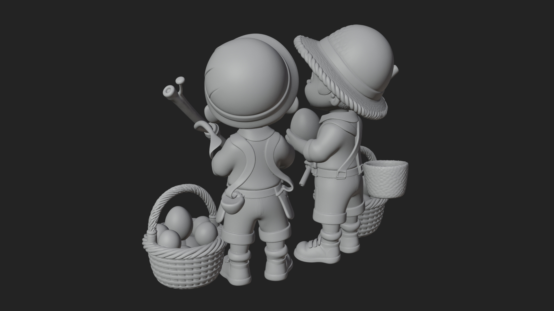 Children with Egg Baskets Statue Design 2 3D Print Model 3D Model