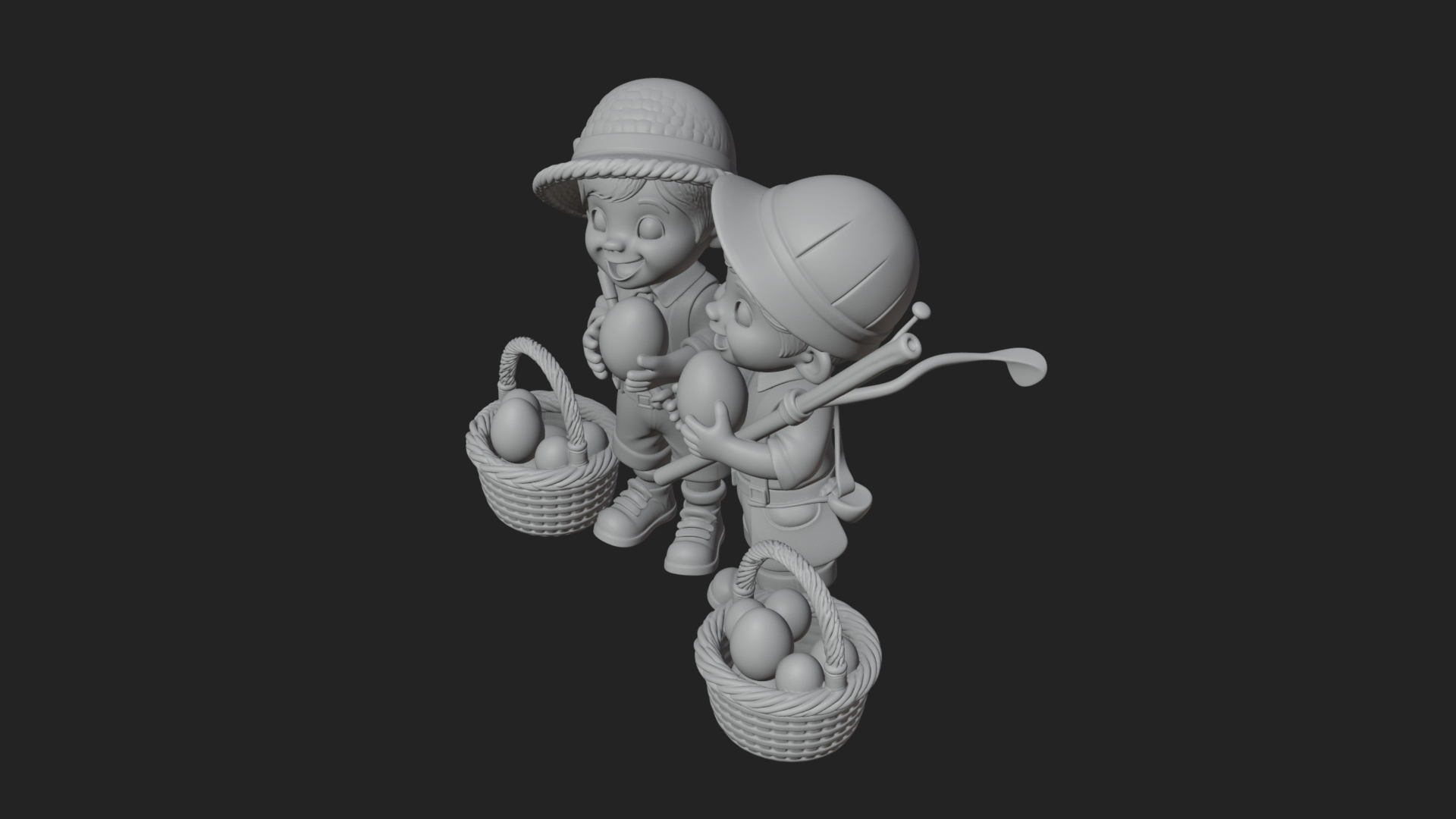 Children with Egg Baskets Statue Design 2 3D Print Model 3D Model