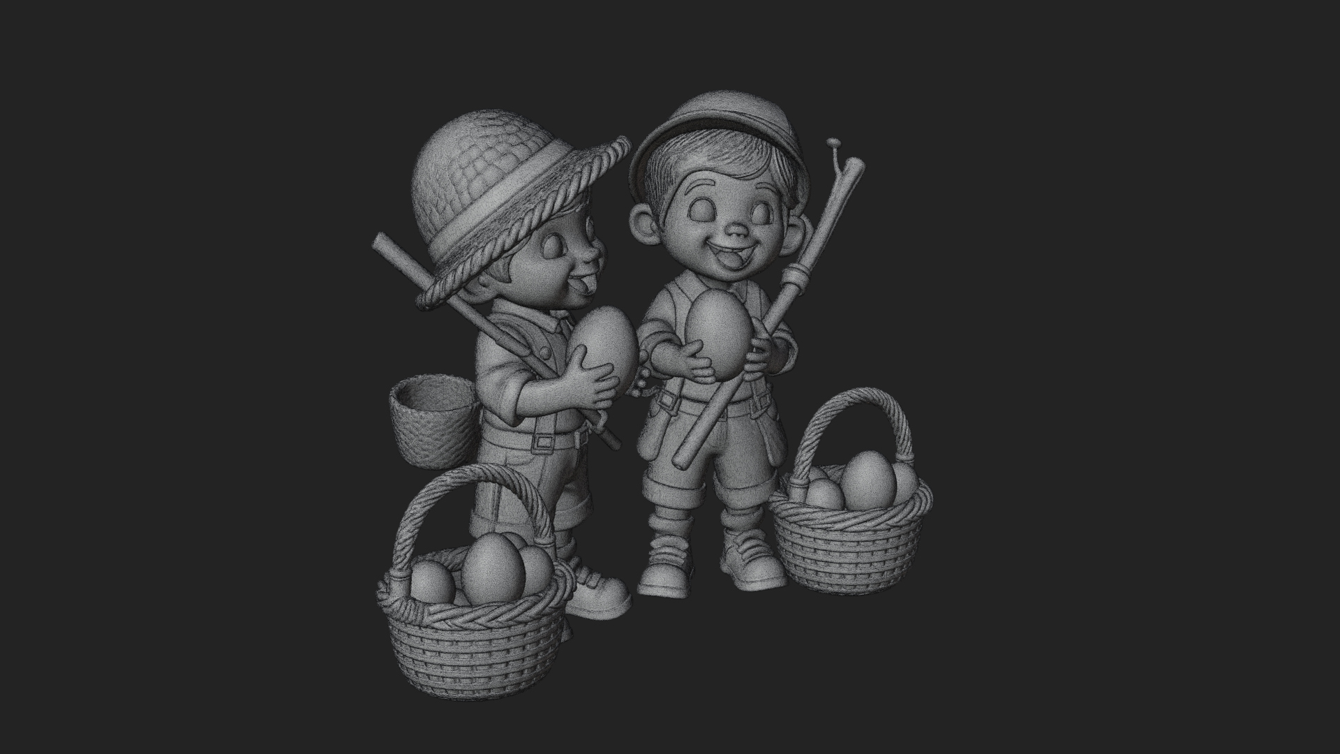 Children with Egg Baskets Statue Design 2 3D Print Model 3D Model
