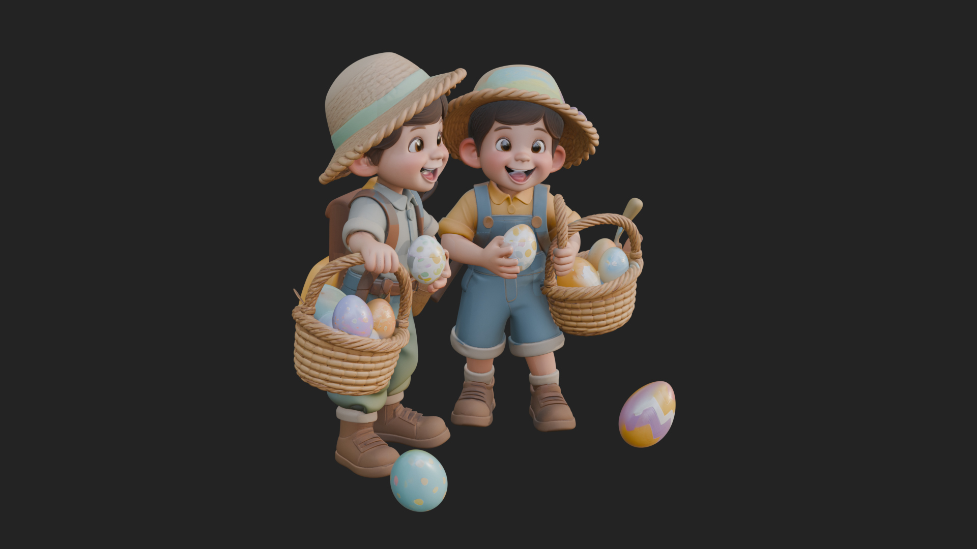 Children with Egg Baskets Statue Design 3 3D Print Model 3D Model