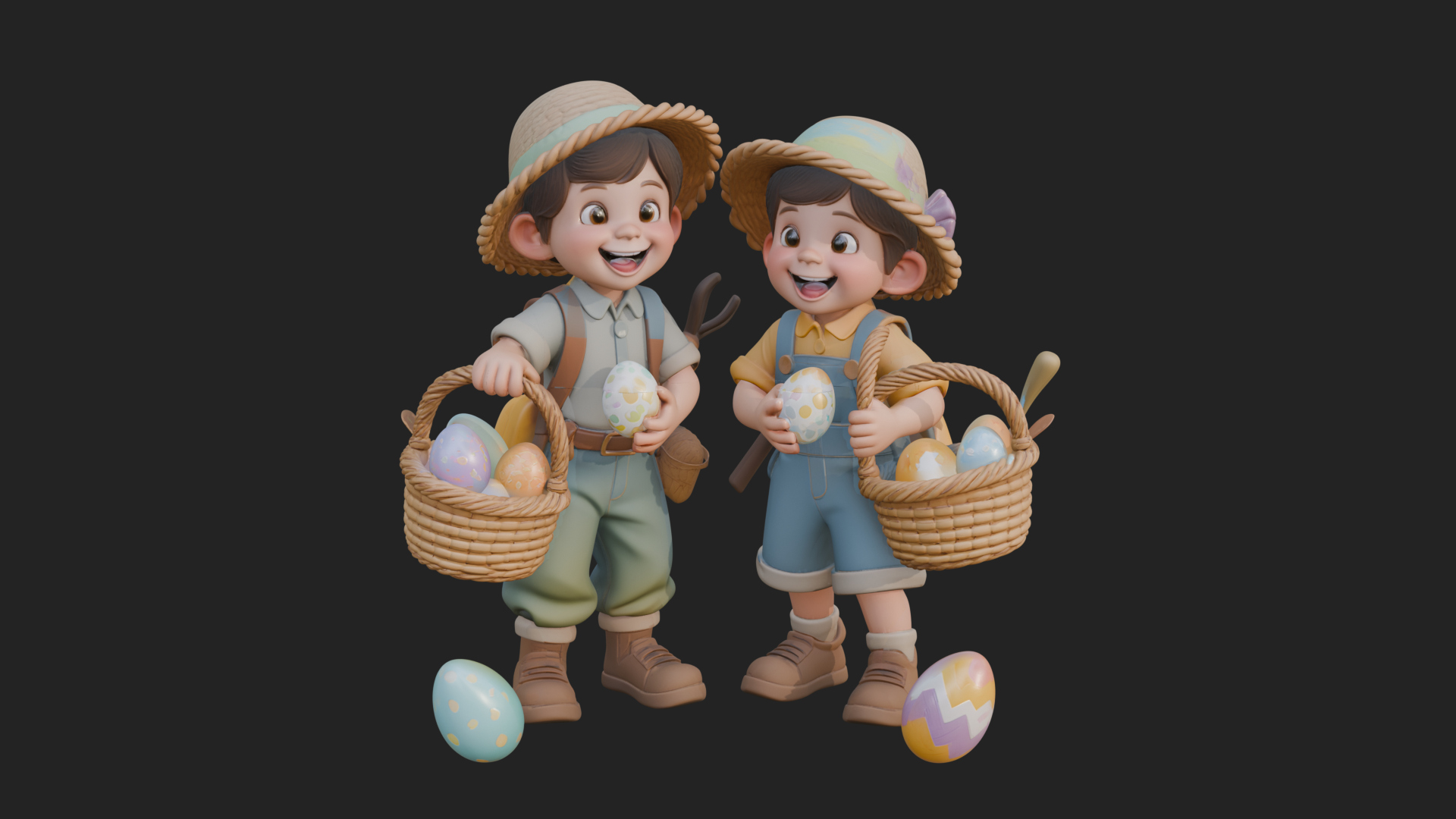 Children with Egg Baskets Statue Design 3 3D Print Model 3D Model