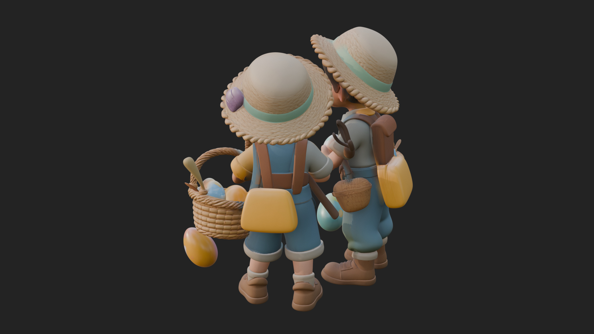 Children with Egg Baskets Statue Design 3 3D Print Model 3D Model