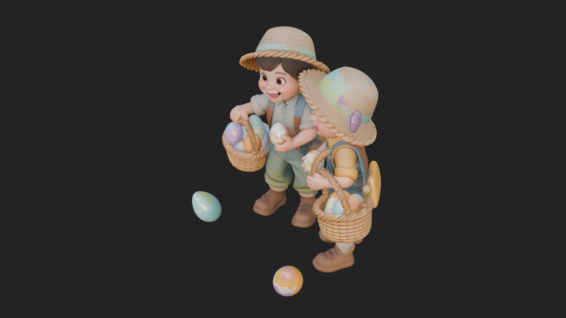 Children with Egg Baskets Statue Design 3 3D Print Model 3D Model