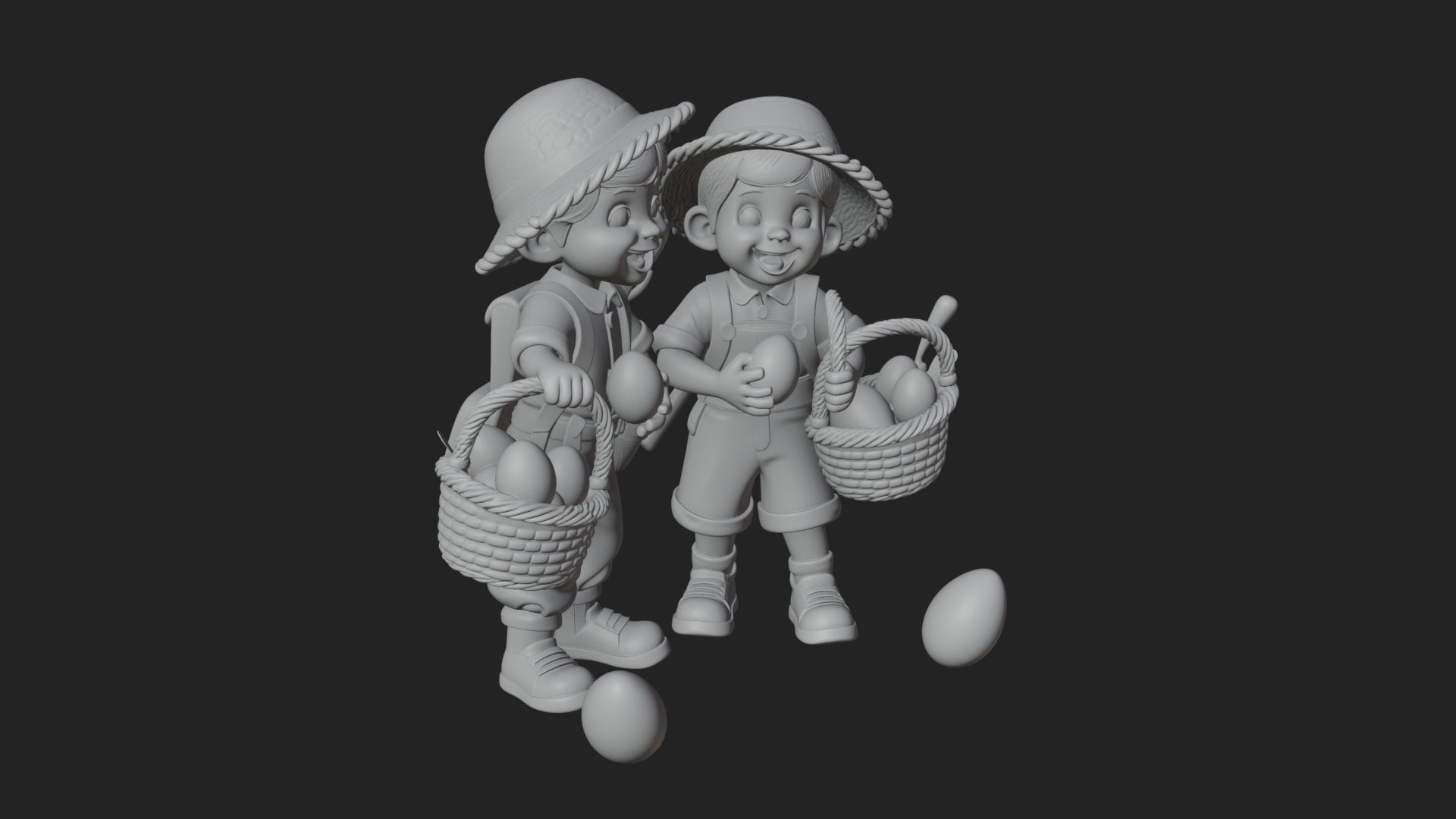 Children with Egg Baskets Statue Design 3 3D Print Model 3D Model