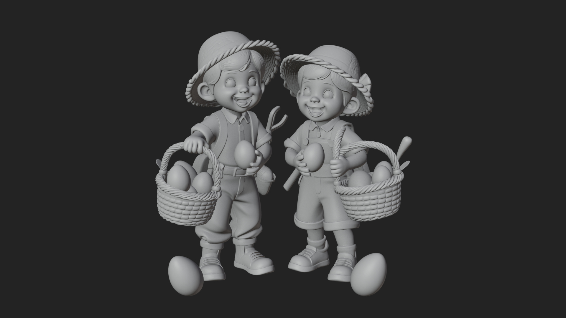 Children with Egg Baskets Statue Design 3 3D Print Model 3D Model