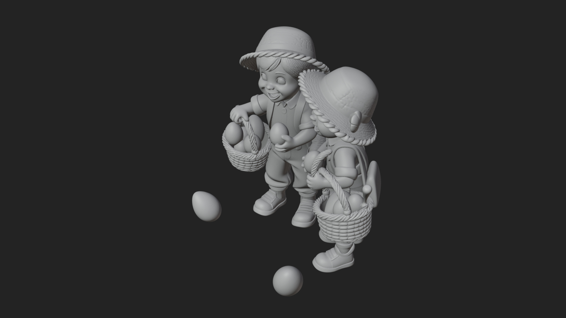 Children with Egg Baskets Statue Design 3 3D Print Model 3D Model