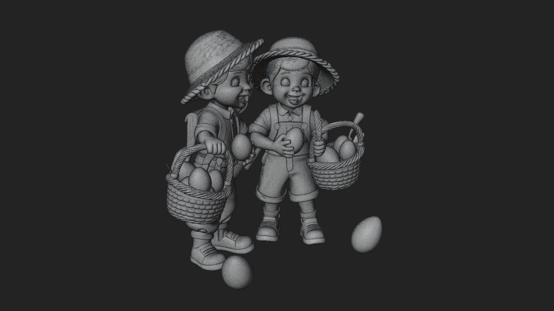 Children with Egg Baskets Statue Design 3 3D Print Model 3D Model