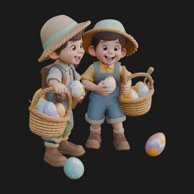 Children with Egg Baskets Statue Design 3 3D Print Model