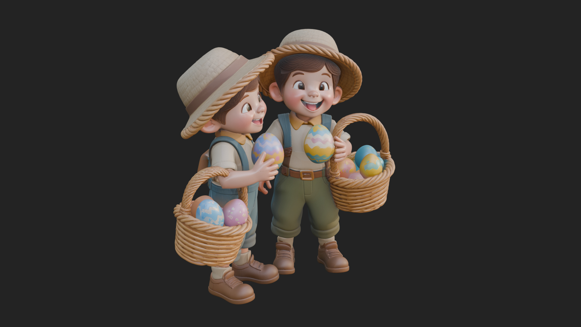 Children with Egg Baskets Statue Design 4 3D Print Model 3D Model