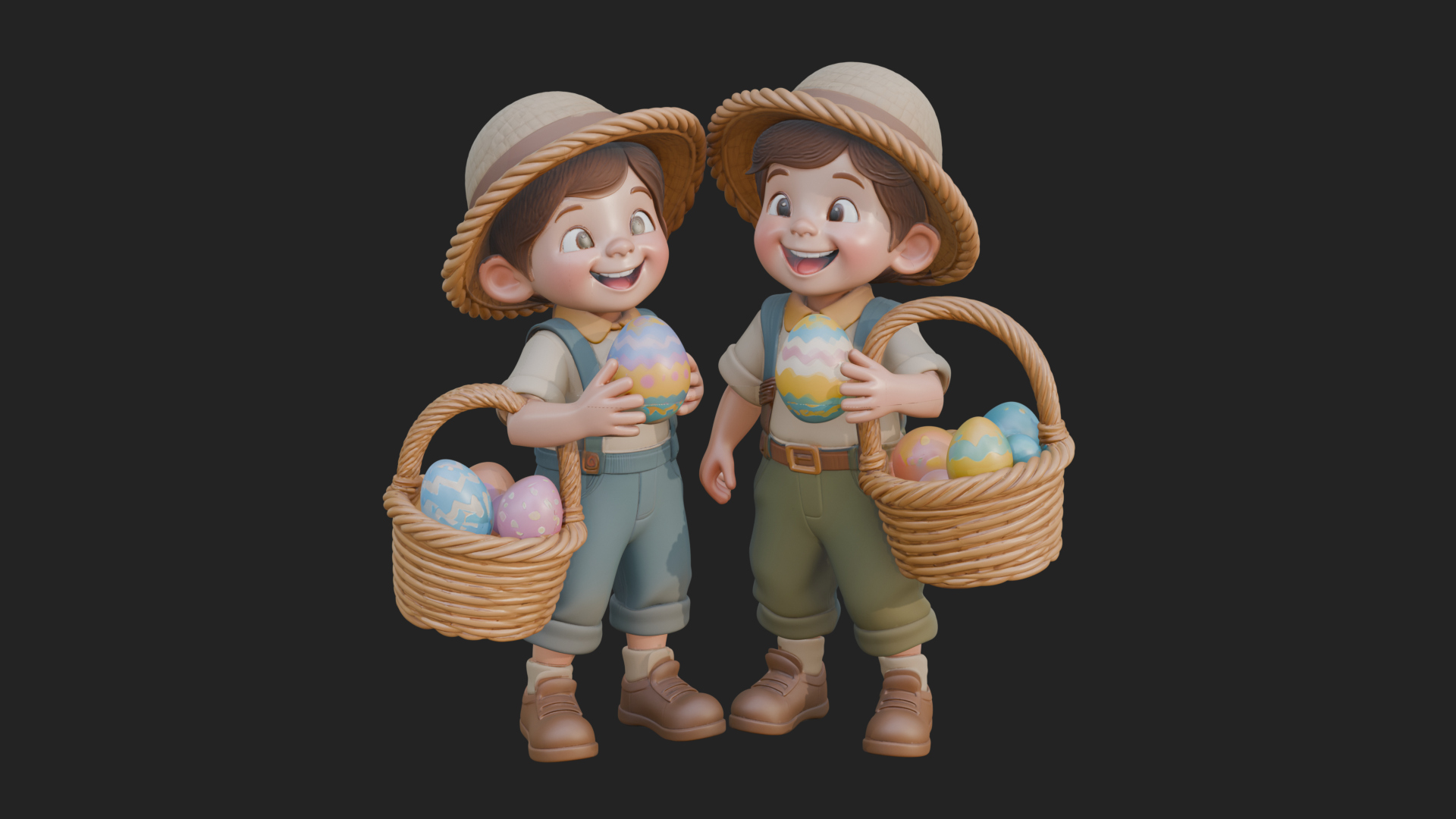 Children with Egg Baskets Statue Design 4 3D Print Model 3D Model