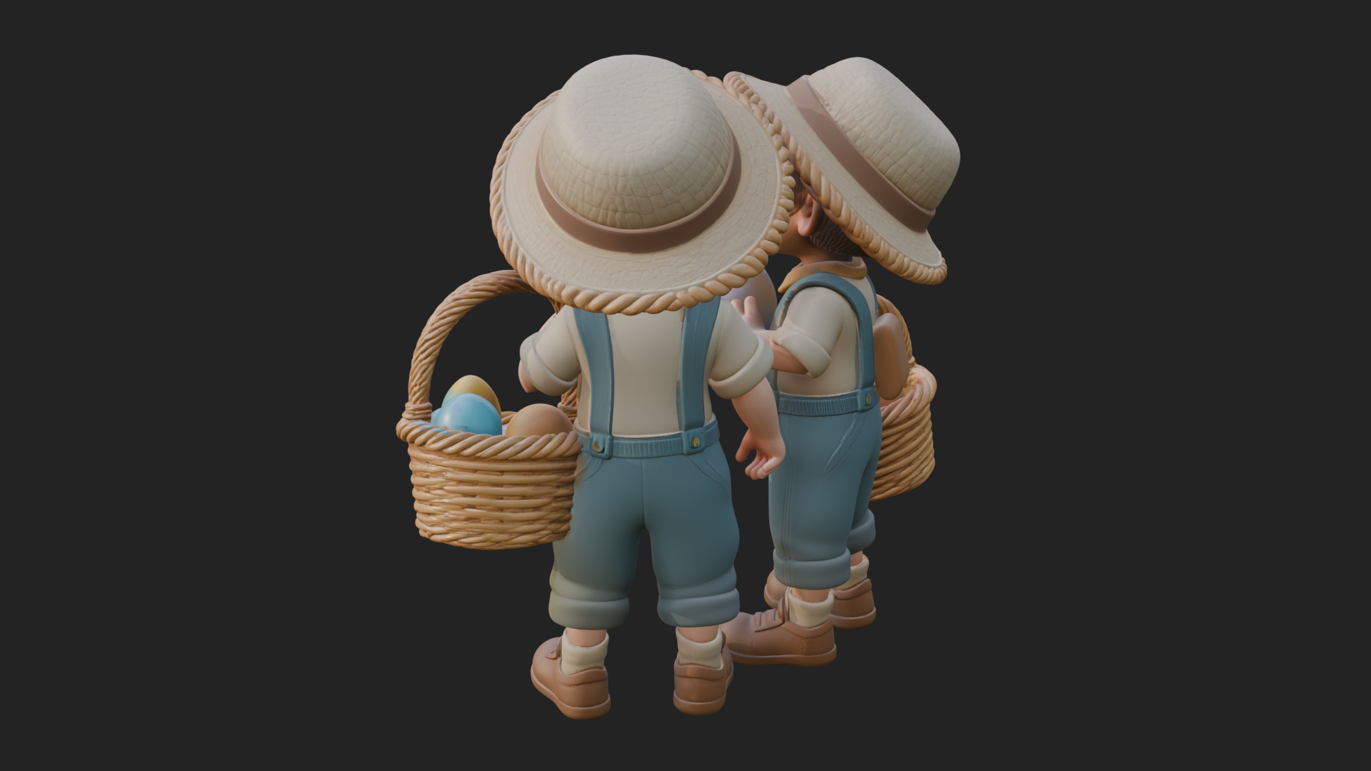 Children with Egg Baskets Statue Design 4 3D Print Model 3D Model