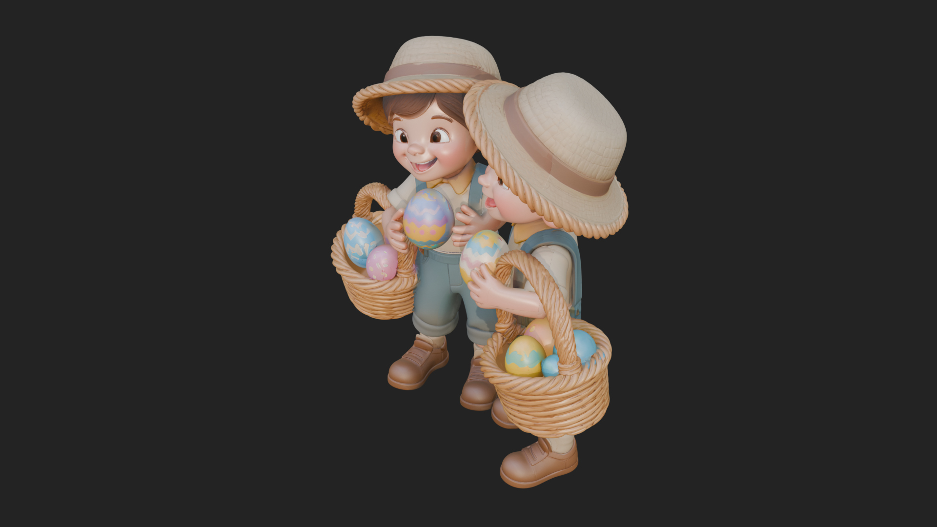 Children with Egg Baskets Statue Design 4 3D Print Model 3D Model