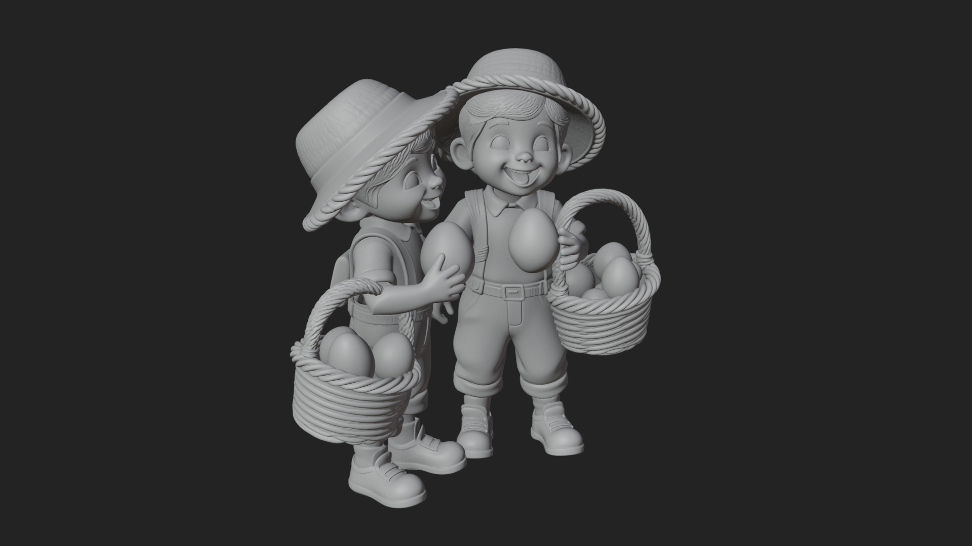 Children with Egg Baskets Statue Design 4 3D Print Model 3D Model