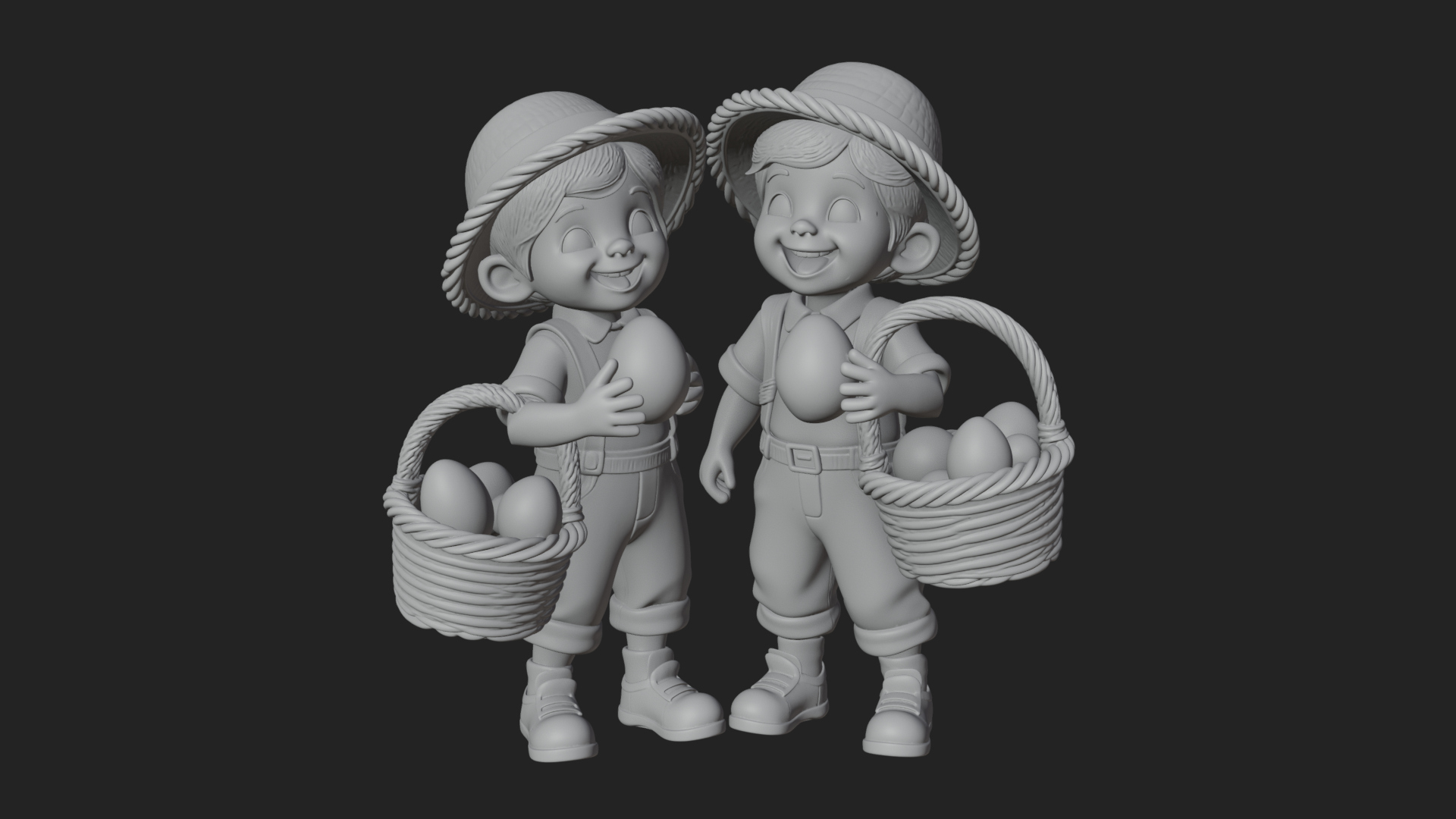 Children with Egg Baskets Statue Design 4 3D Print Model 3D Model