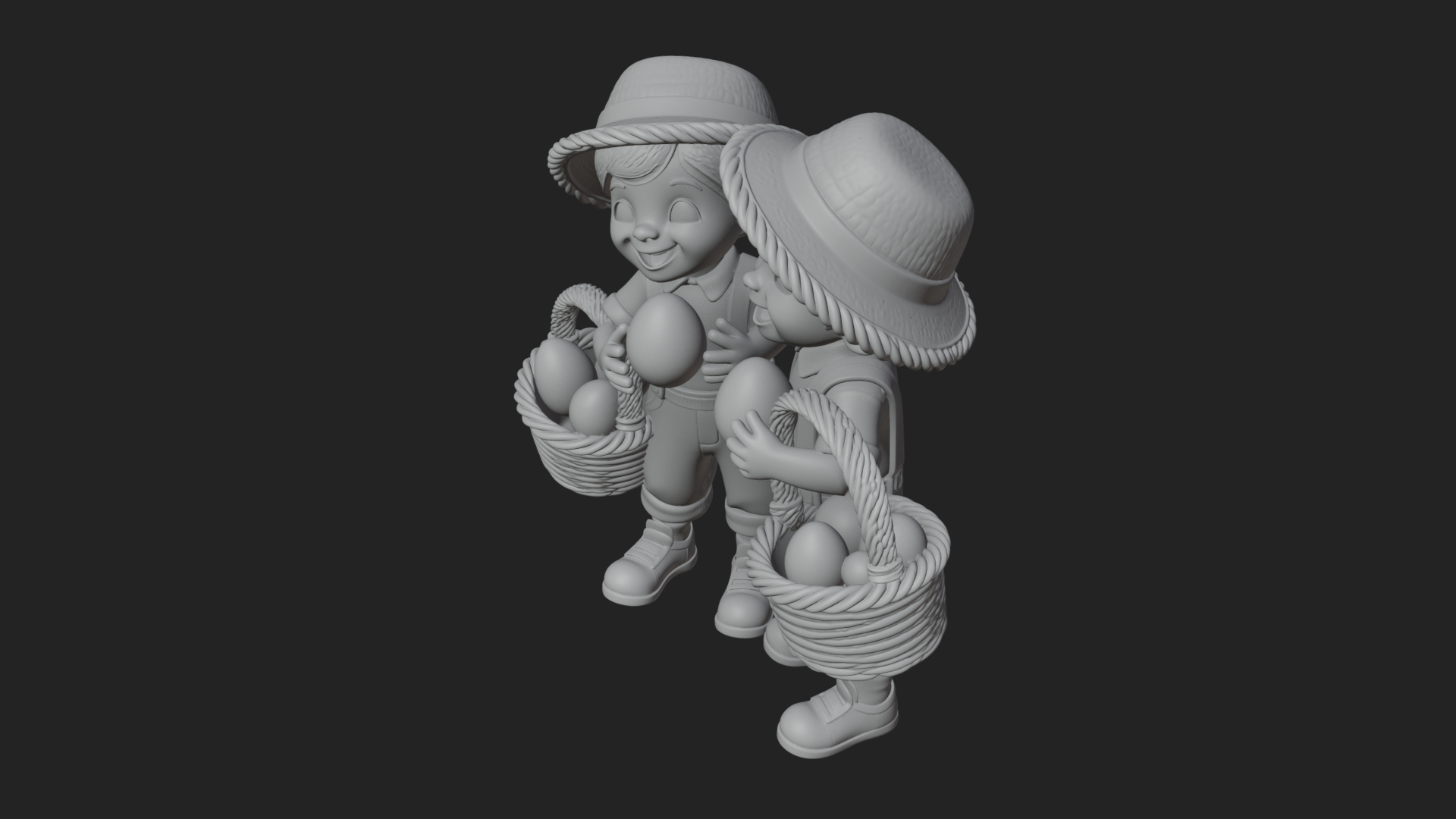 Children with Egg Baskets Statue Design 4 3D Print Model 3D Model
