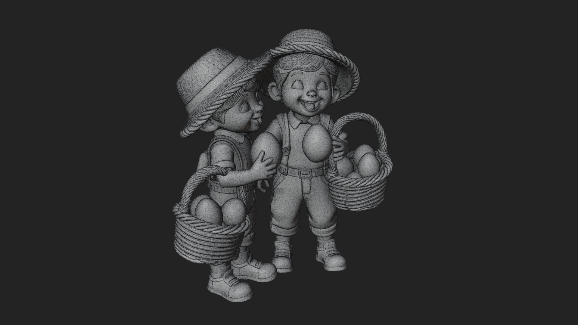 Children with Egg Baskets Statue Design 4 3D Print Model 3D Model