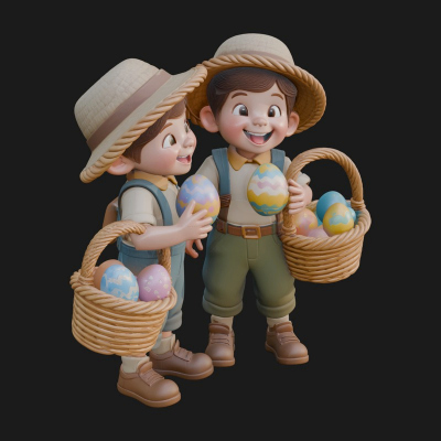 Children with Egg Baskets Statue Design 4 3D Print Model
