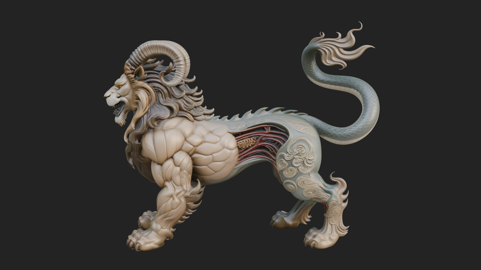 Chimera Mythical Beast Statue Design 10 3D Print Model 3D Model