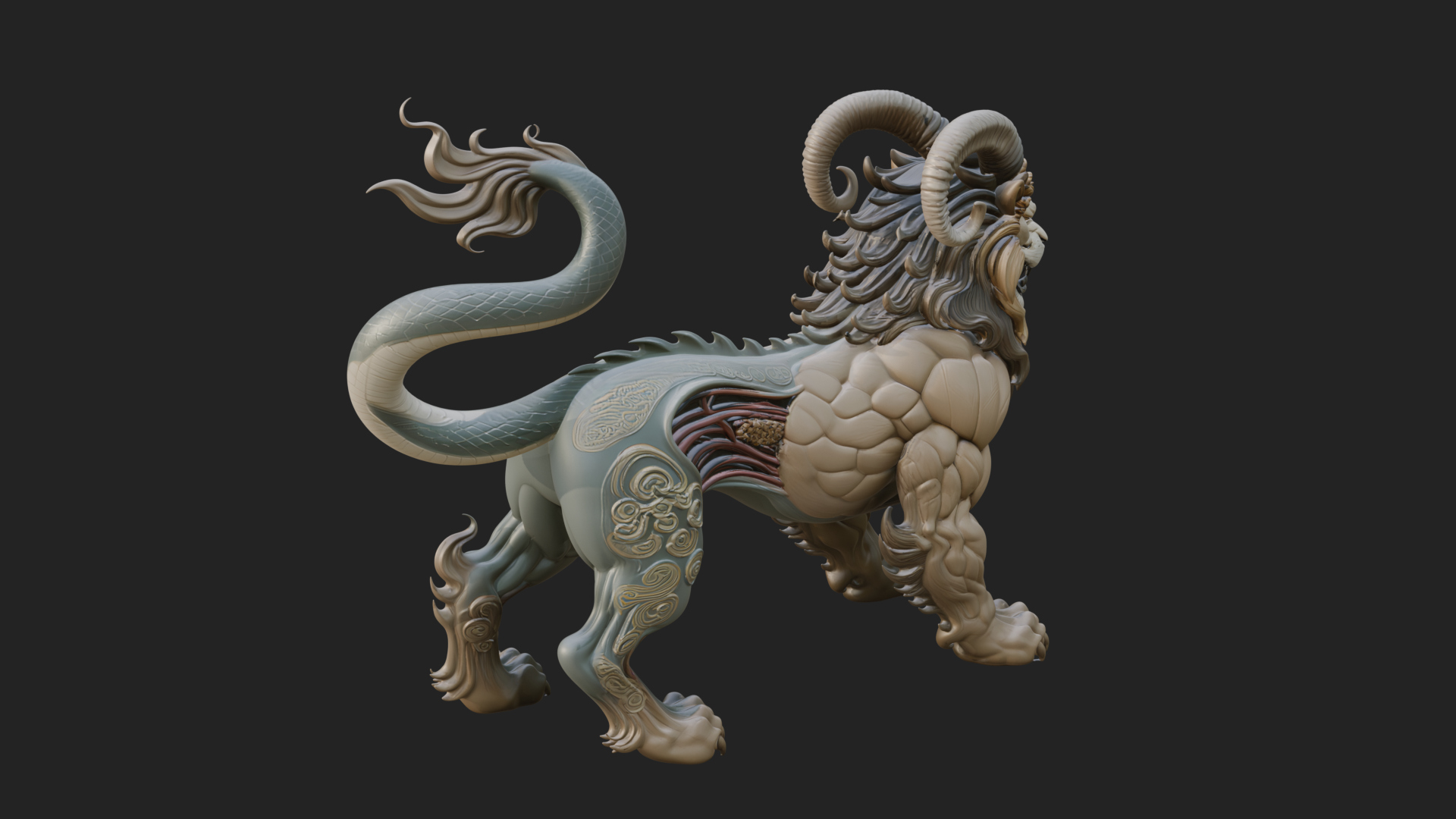 Chimera Mythical Beast Statue Design 10 3D Print Model 3D Model