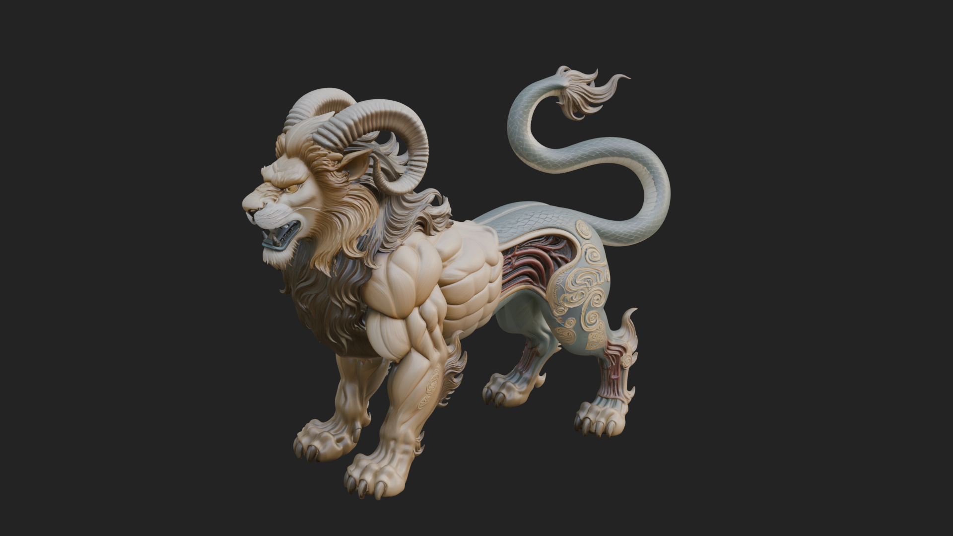 Chimera Mythical Beast Statue Design 11 3D Print Model 3D Model