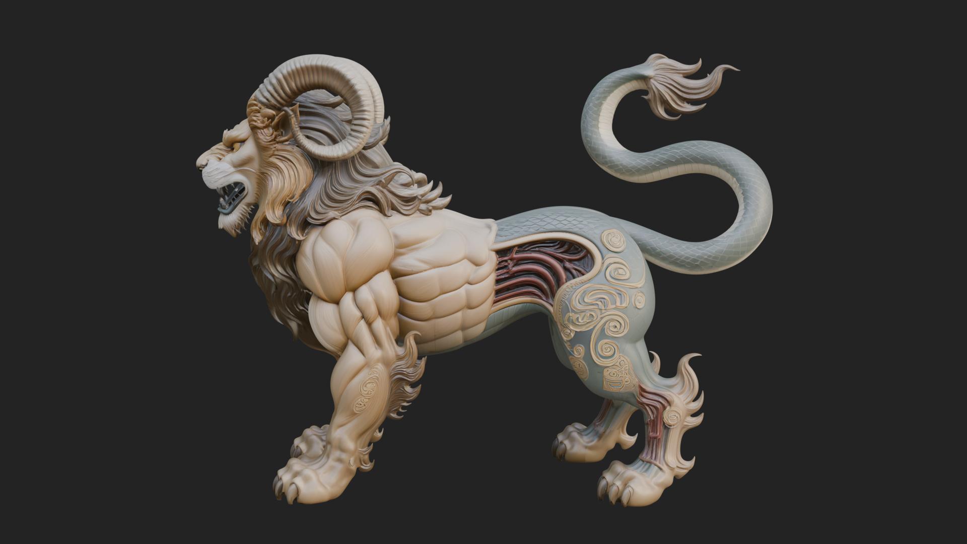 Chimera Mythical Beast Statue Design 11 3D Print Model 3D Model