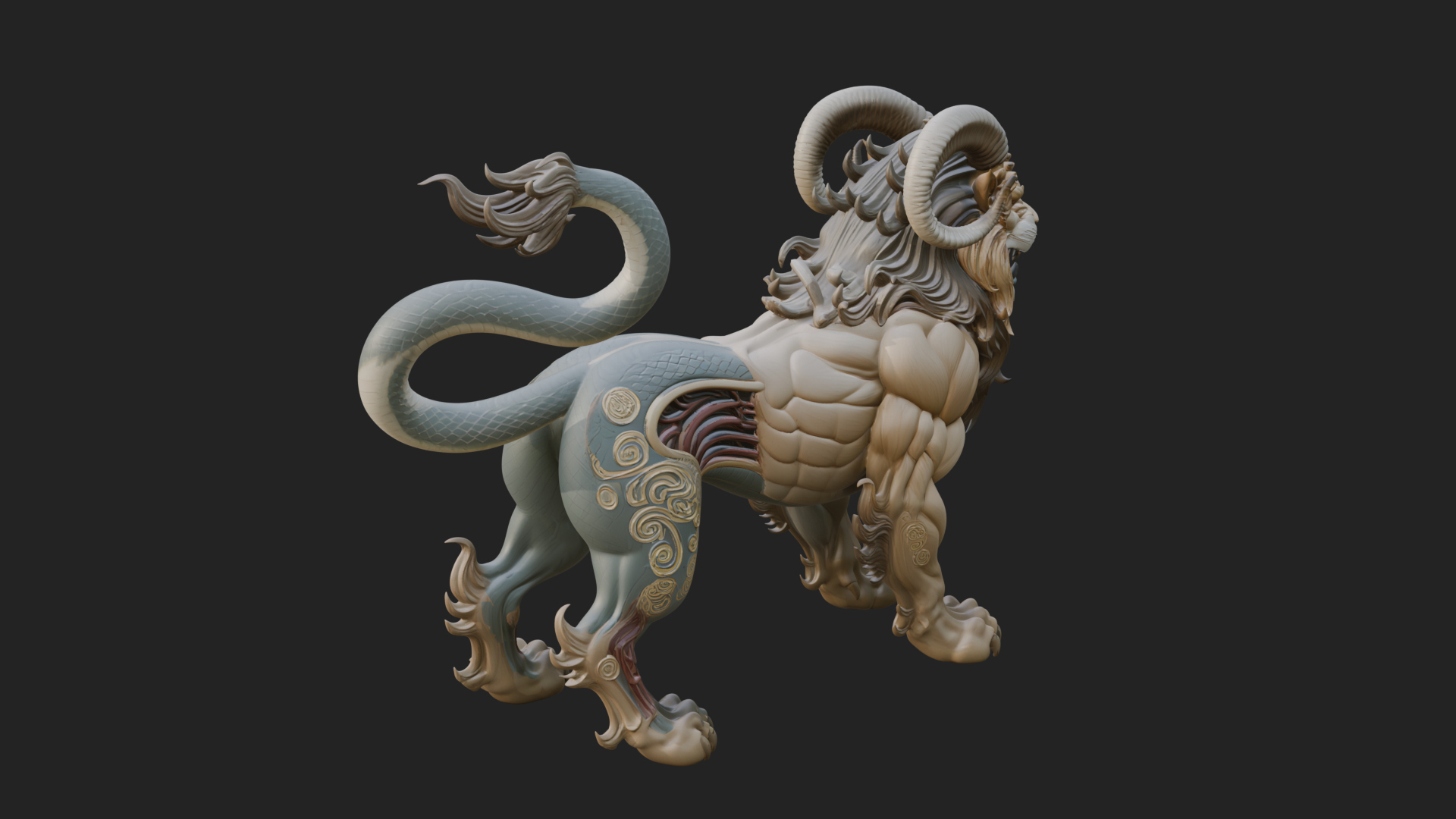 Chimera Mythical Beast Statue Design 11 3D Print Model 3D Model