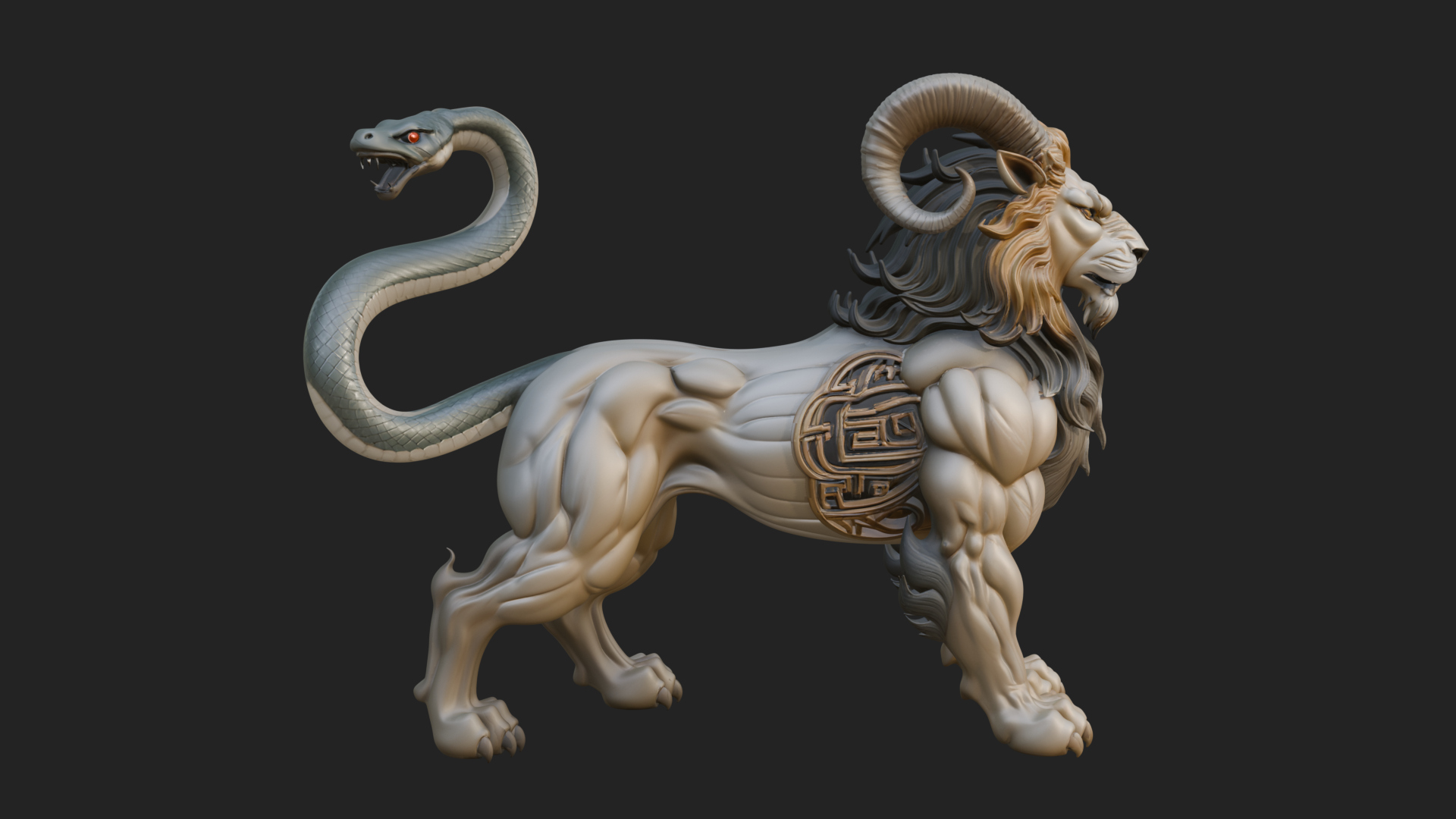Chimera Mythical Beast Statue Design 12 3D Print Model 3D Model