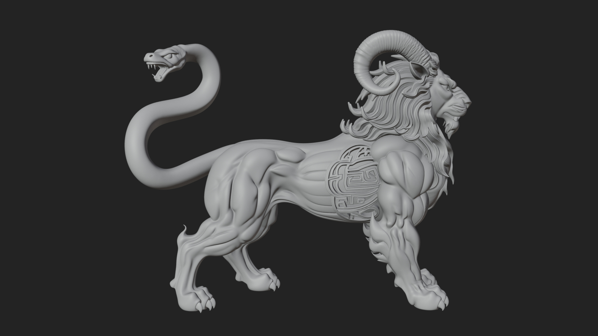 Chimera Mythical Beast Statue Design 12 3D Print Model 3D Model