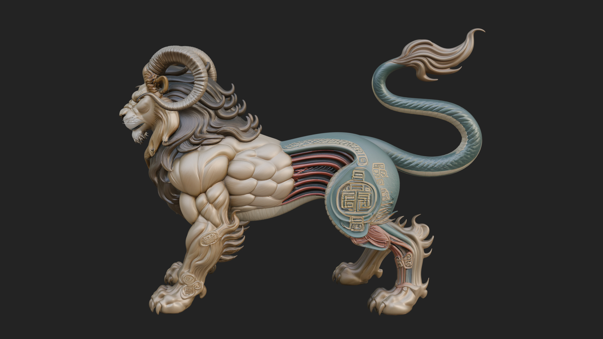 Chimera Mythical Beast Statue Design 5 3D Print Model 3D Model