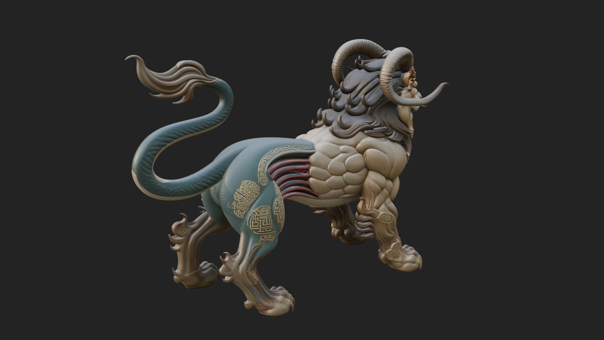 Chimera Mythical Beast Statue Design 5 3D Print Model 3D Model
