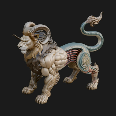 Chimera Mythical Beast Statue Design 5 3D Print Model