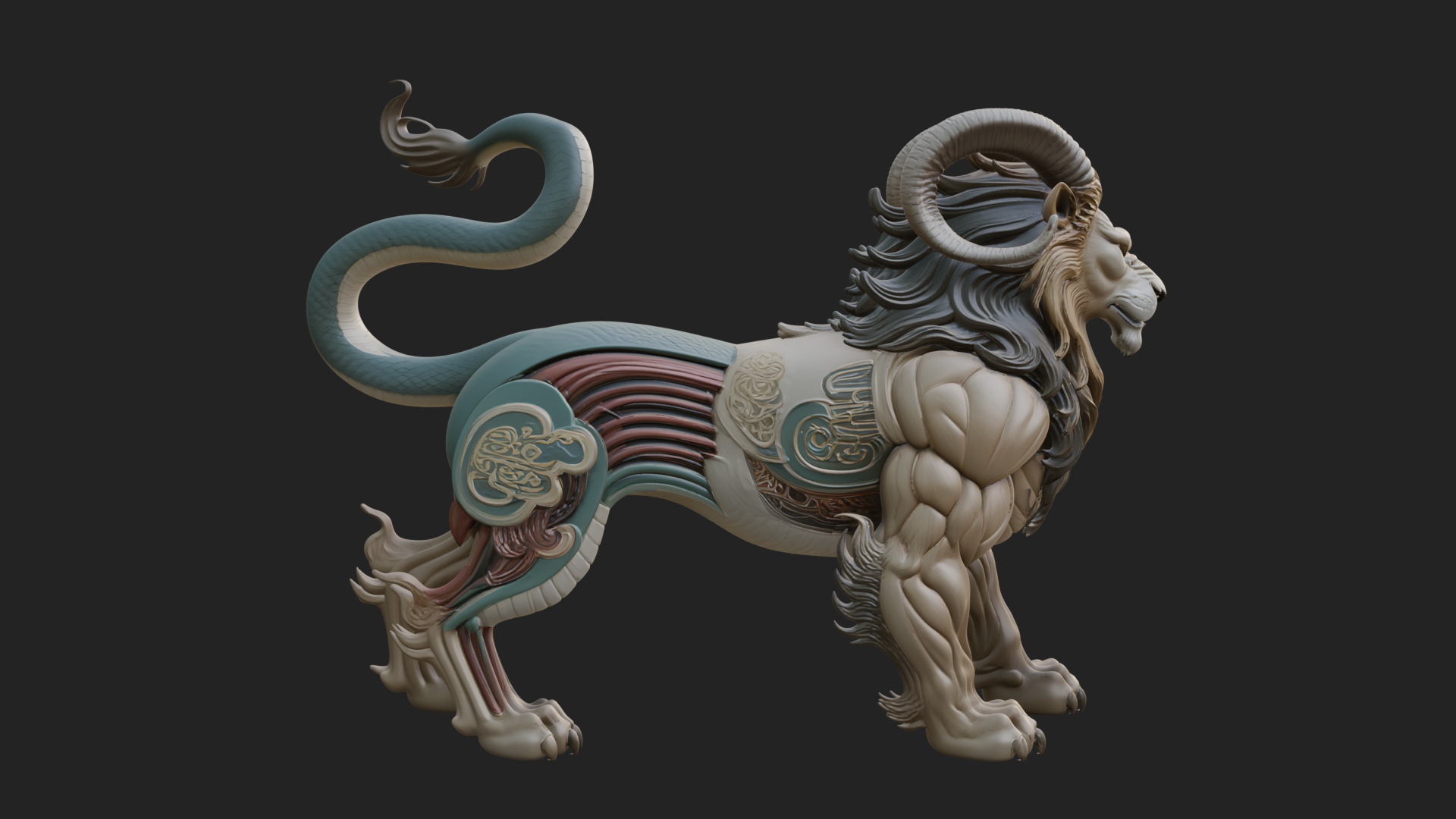 Chimera Mythical Beast Statue Design 6 3D Print Model 3D Model
