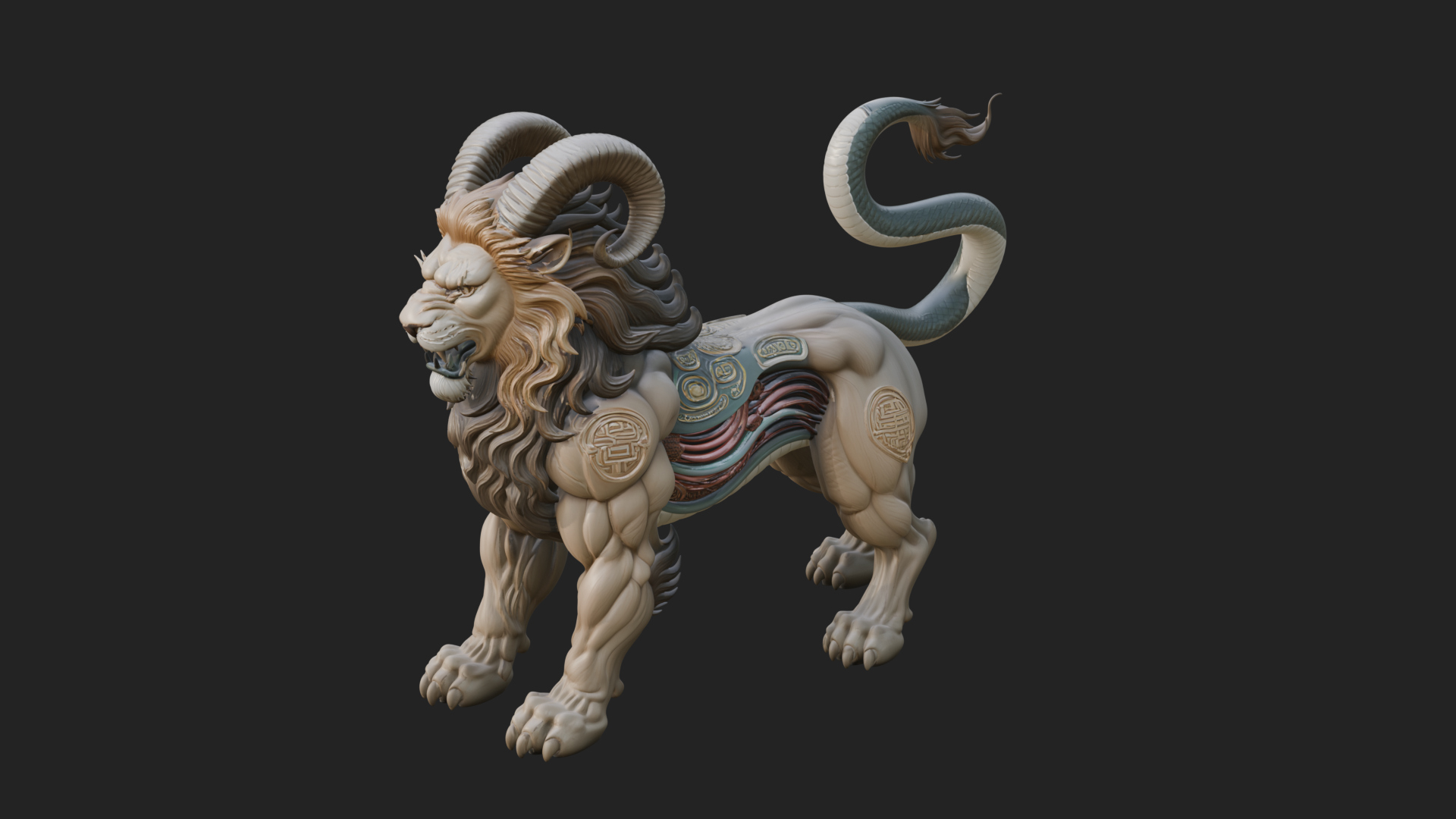 Chimera Mythical Beast Statue Design 7 3D Print Model 3D Model