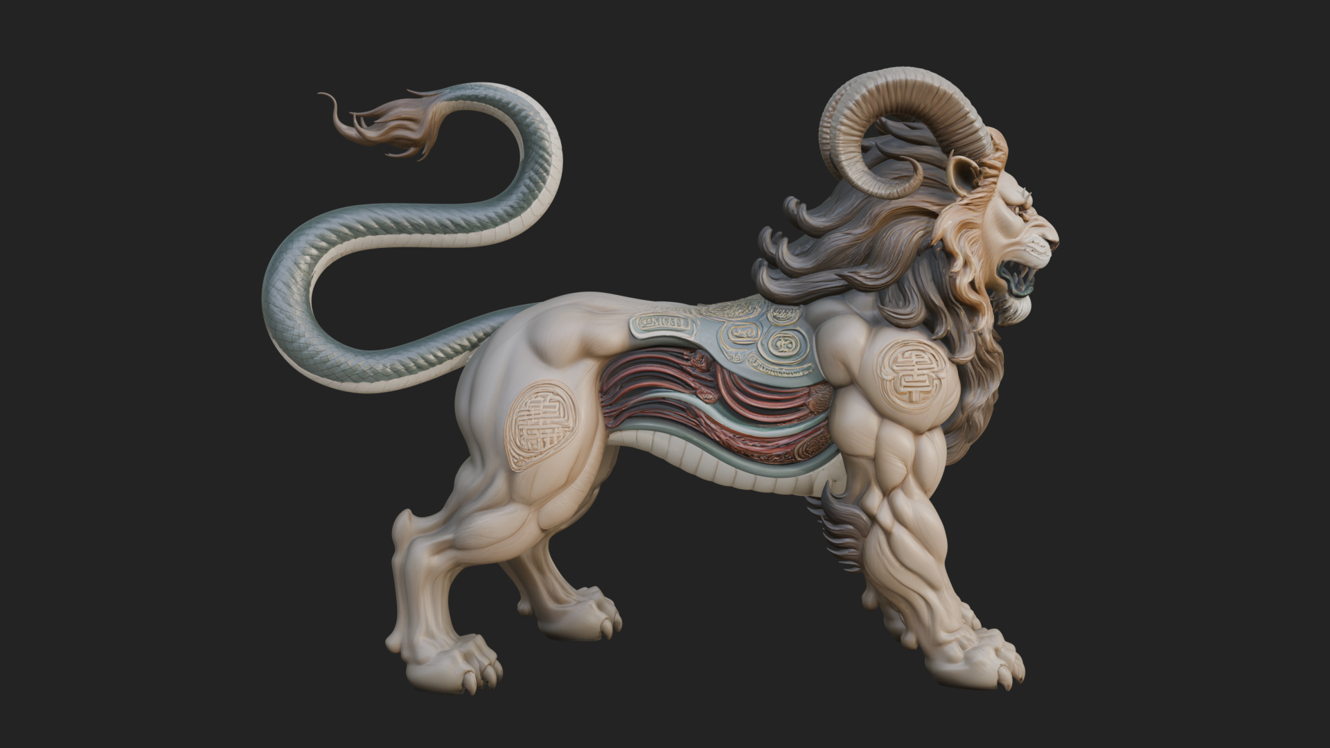 Chimera Mythical Beast Statue Design 7 3D Print Model 3D Model