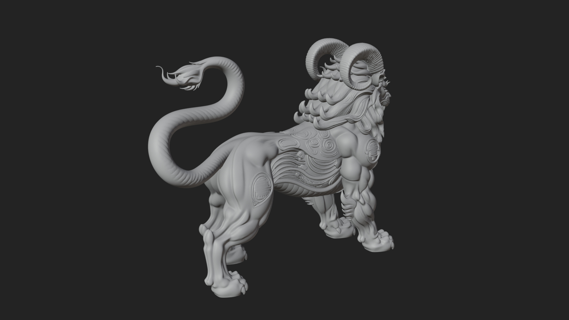 Chimera Mythical Beast Statue Design 7 3D Print Model 3D Model