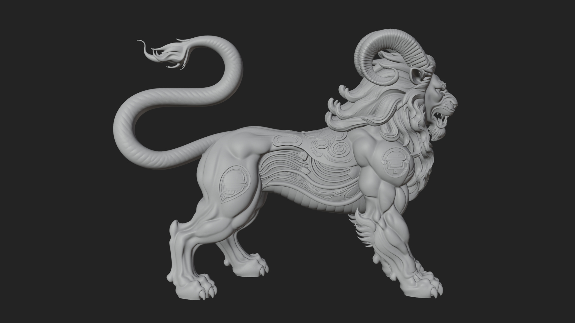 Chimera Mythical Beast Statue Design 7 3D Print Model 3D Model