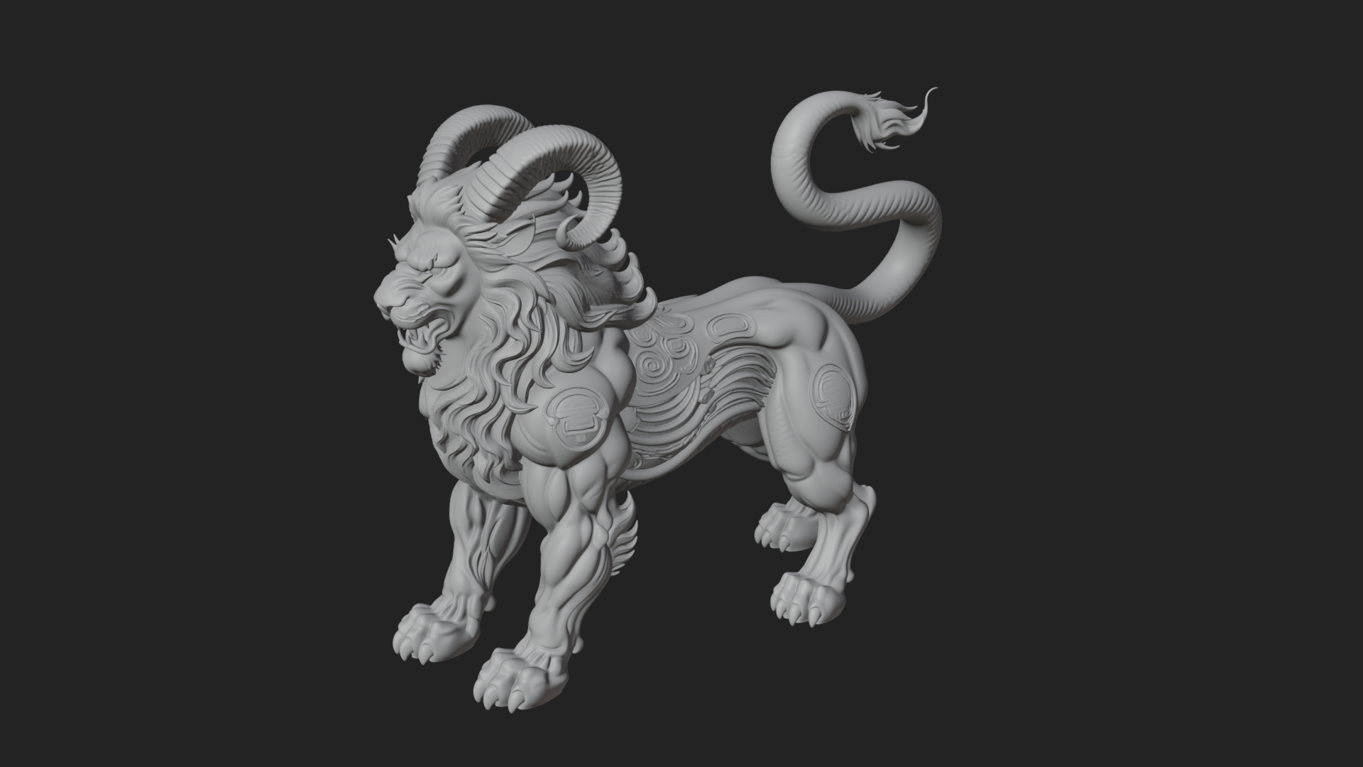 Chimera Mythical Beast Statue Design 7 3D Print Model 3D Model