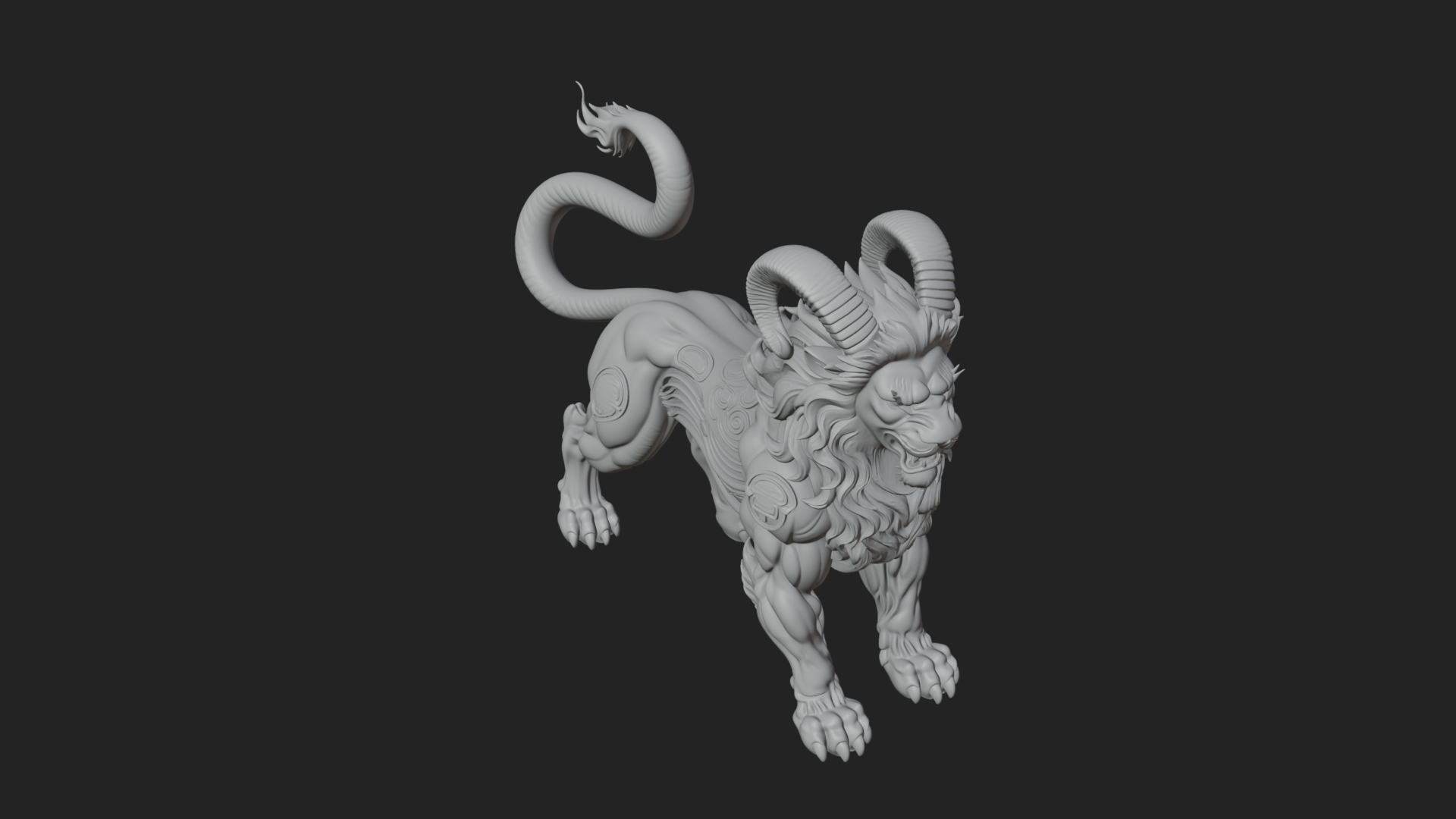 Chimera Mythical Beast Statue Design 7 3D Print Model 3D Model