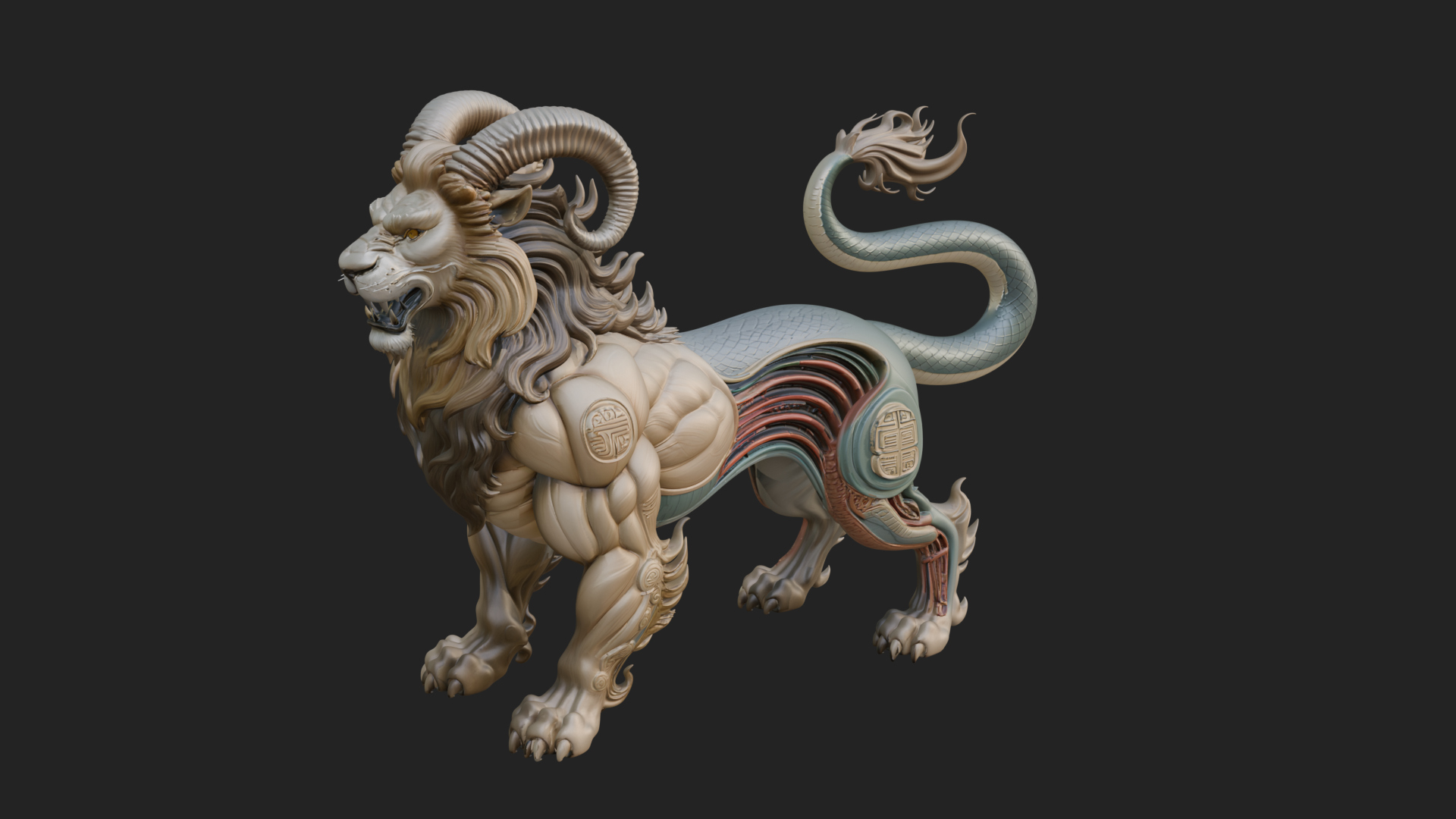 Chimera Mythical Beast Statue Design 8 3D Print Model 3D Model