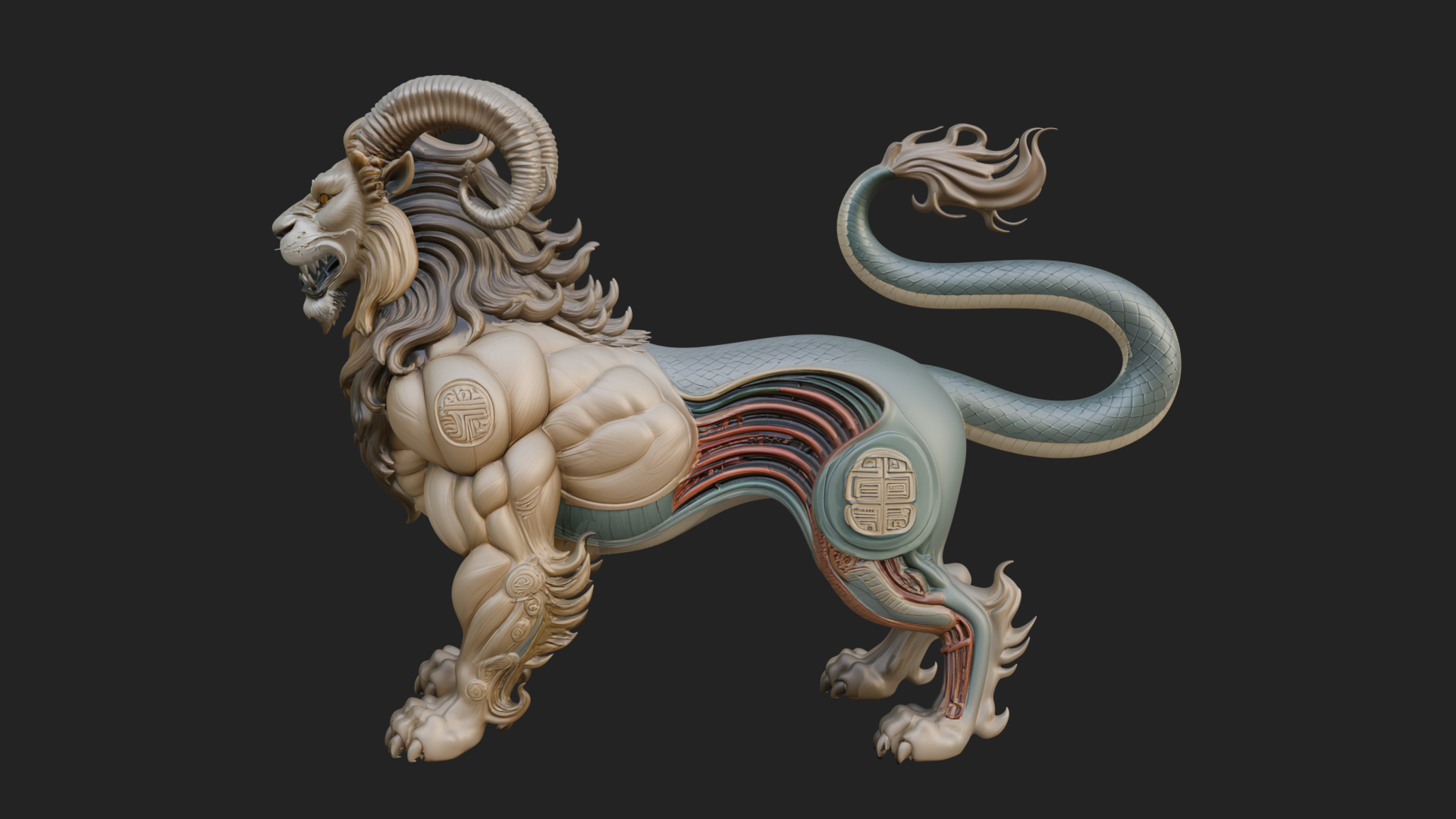 Chimera Mythical Beast Statue Design 8 3D Print Model 3D Model