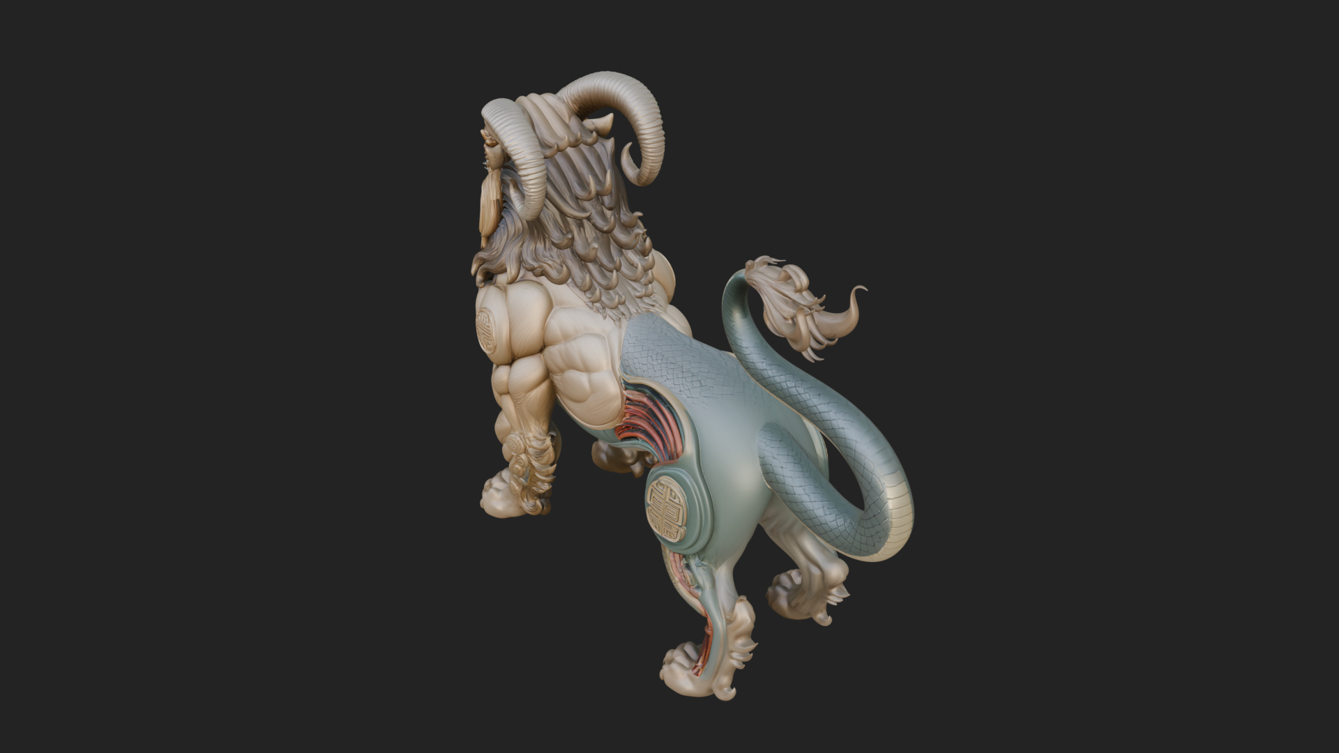 Chimera Mythical Beast Statue Design 8 3D Print Model 3D Model