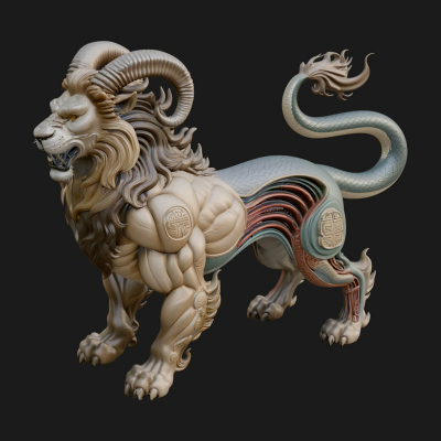 Chimera Mythical Beast Statue Design 8 3D Print Model