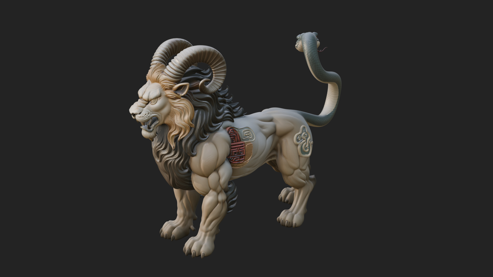 Chimera Mythical Beast Statue Design 9 3D Print Model 3D Model