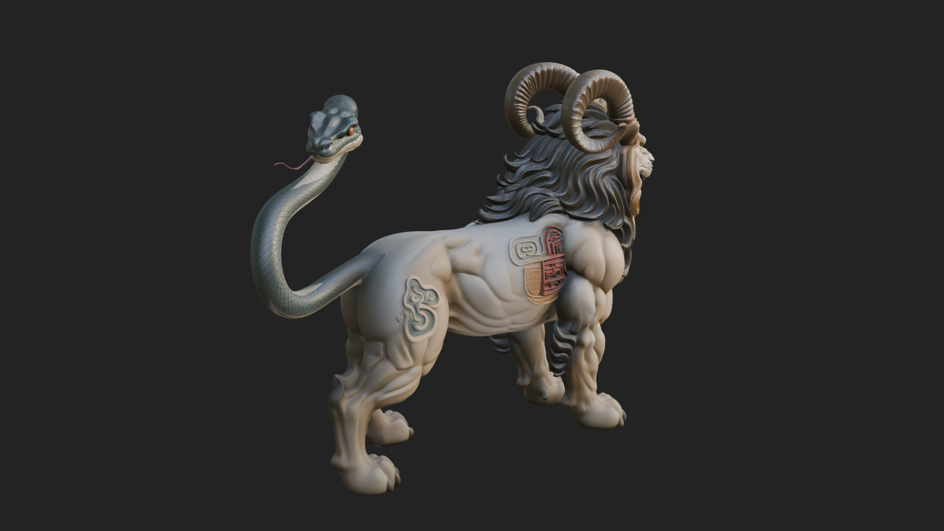 Chimera Mythical Beast Statue Design 9 3D Print Model 3D Model