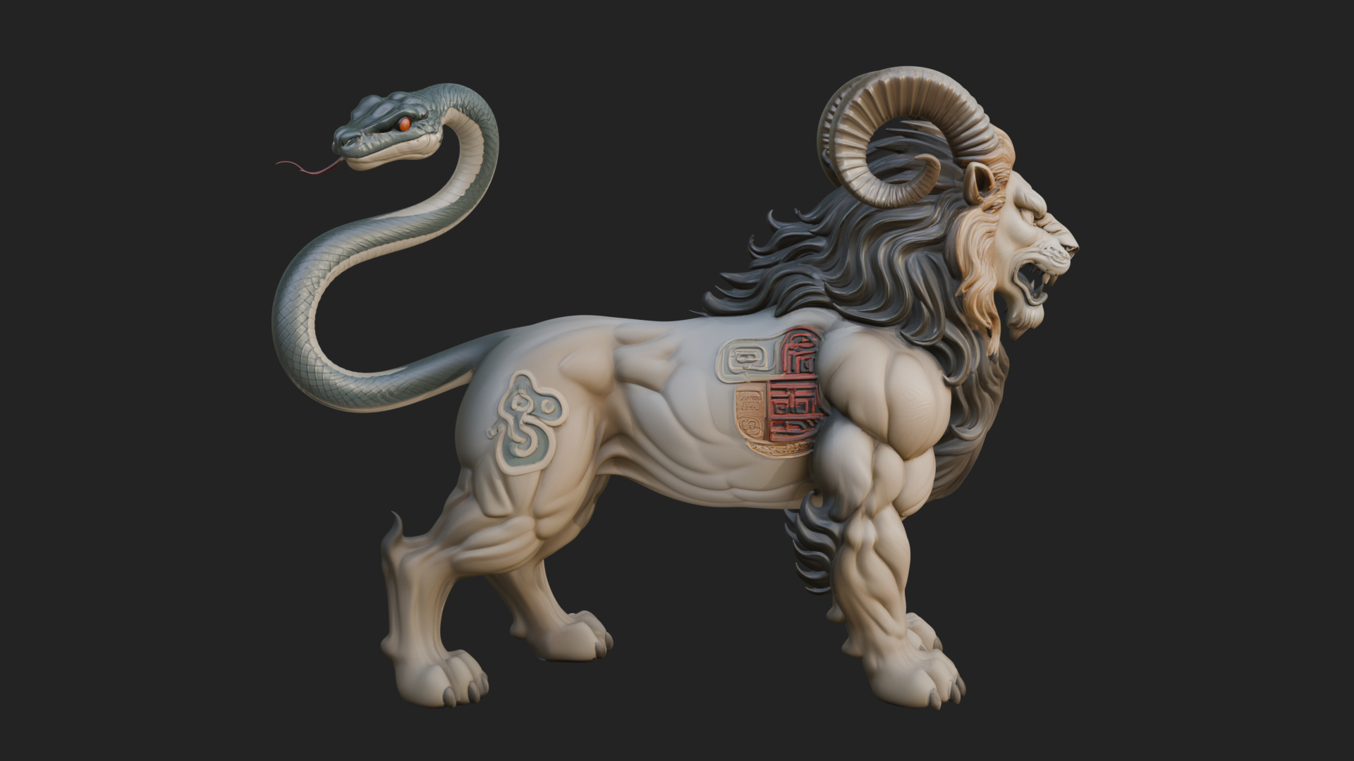 Chimera Mythical Beast Statue Design 9 3D Print Model 3D Model